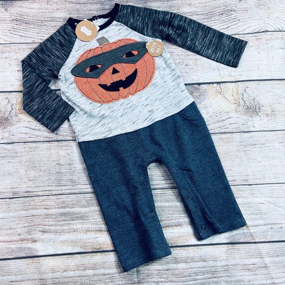 Mud Pie Other - NWT Mudpie Boys 9m Halloween Pumpkin Mask Romper